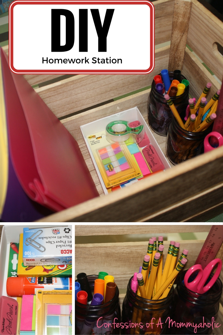 Homework Station with a FREE Printable to Keep Schoolwork Organized