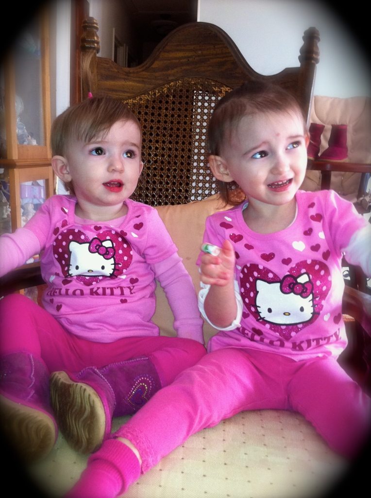 Wearing their Best Hello Kitty--Valentine's Day 2012