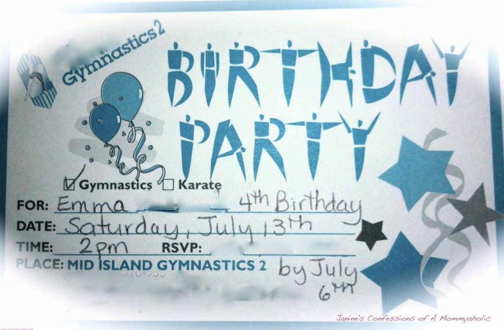 The Cheesy Invite That Was Supplied for Free for Emma's Gymnastics Party!