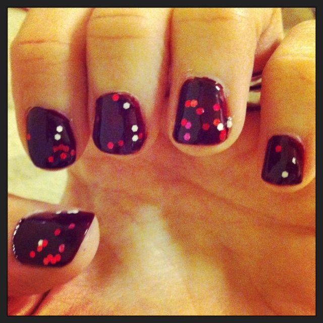 Dark Red and Glitter Nails