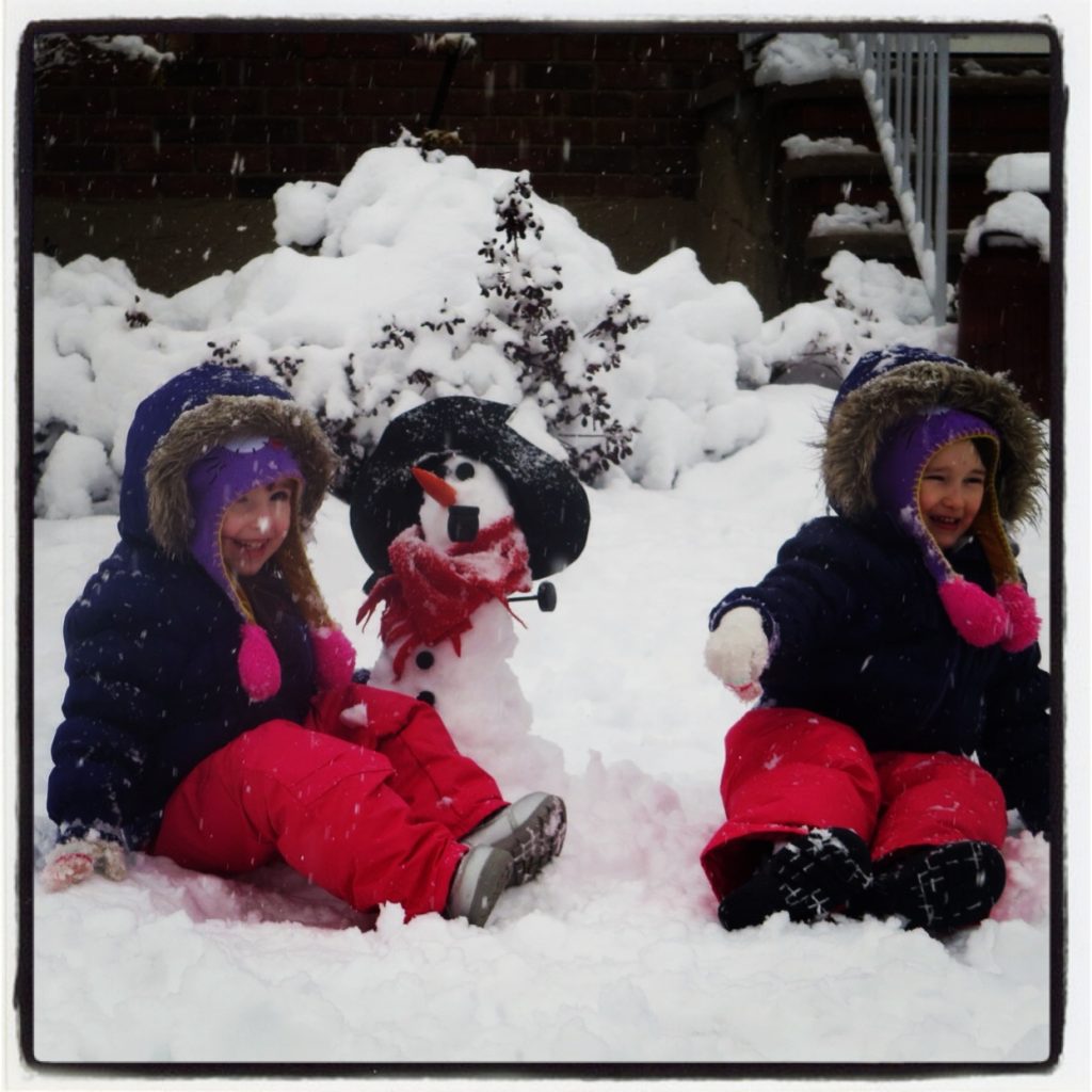 Emma & Lily with Their Version of Olaf the Snowman!