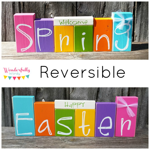 Reversible Easter and Spring Wooden Blocks