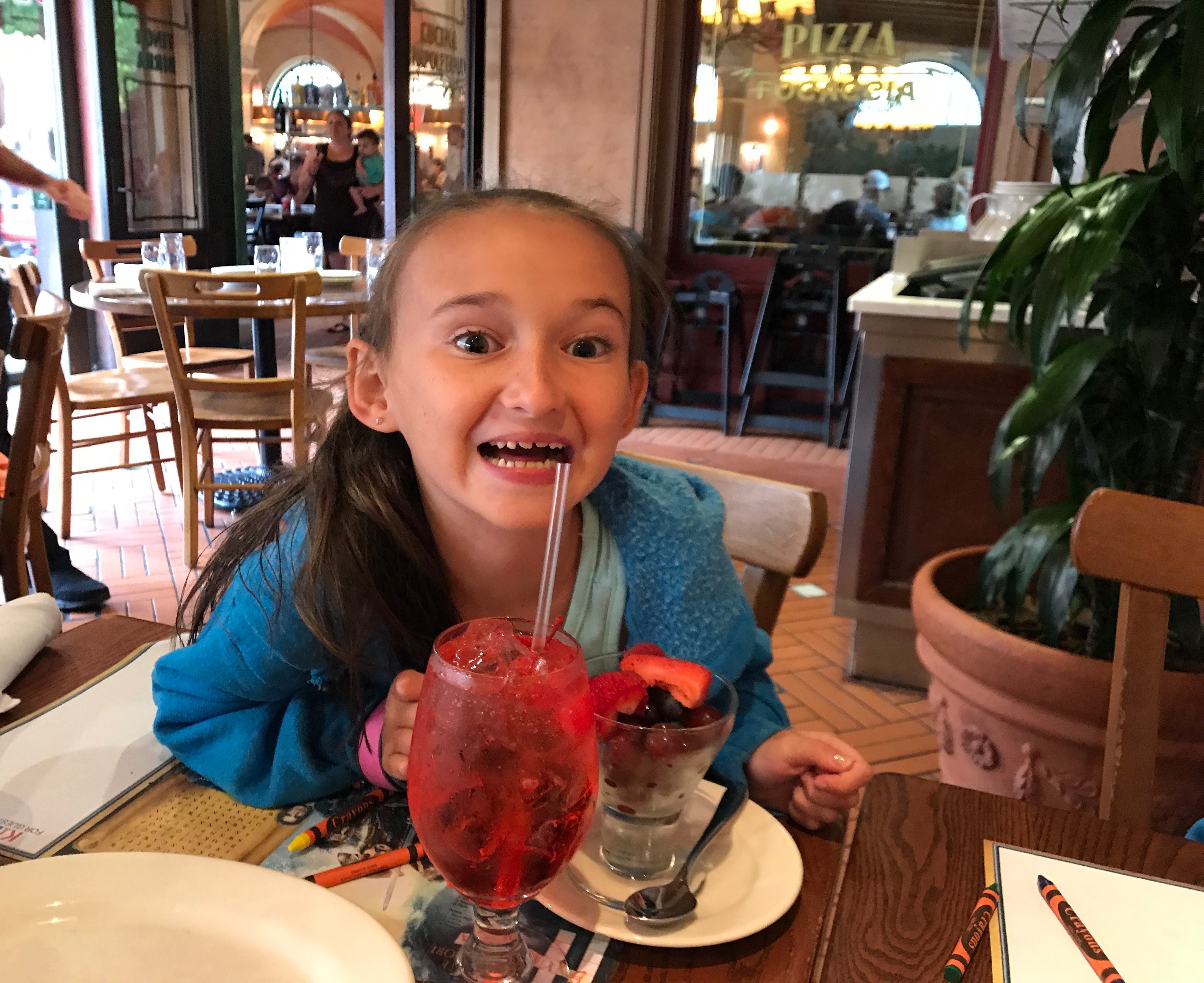 Enjoying a Shirley Temple at Epcot's Via Napoli in Italy