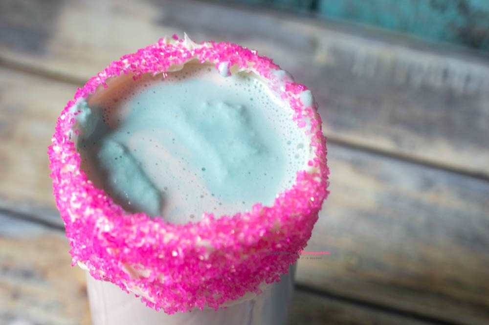Top view of in process Cotton Candy Milkshake