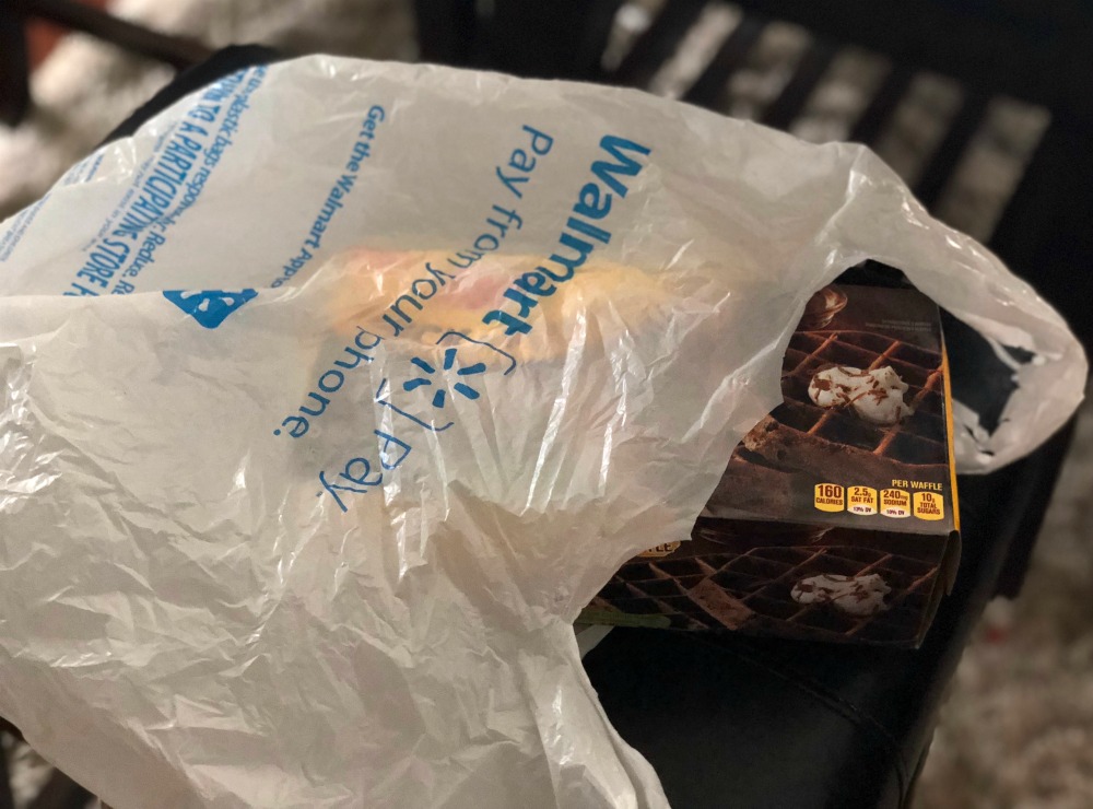 Waffles inside Walmart bag