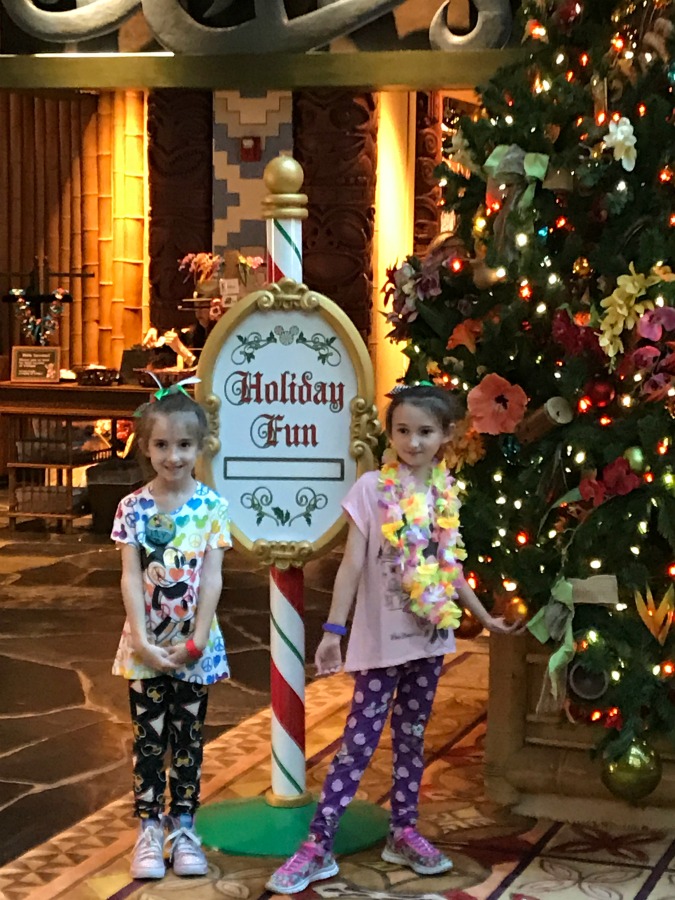 The Girls in Front of Christmas Tree at Walt Disney Polynesian Resort