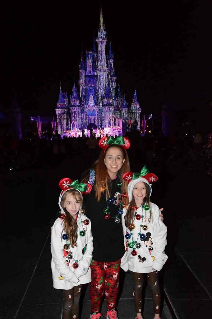 Walt Disney World Magic Kingdom Cinderella Castle Lit up for Mickeys Very Merry Christmas Party