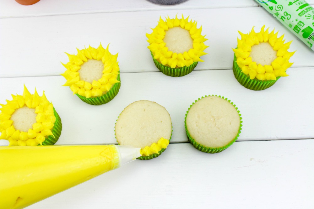 Sunflower Cupcakes In Process 1