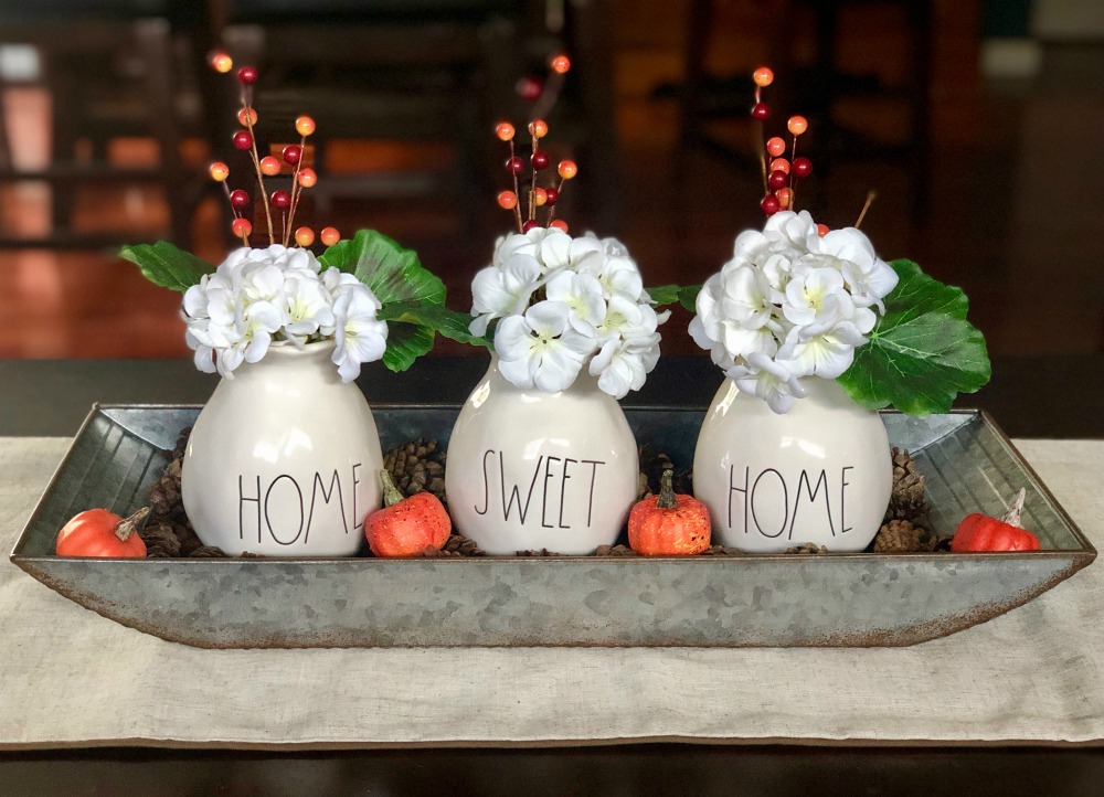 Rae Dunn Home Sweet Home Vases Fall Table Display