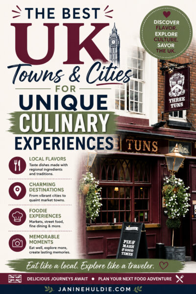 Traditional UK pub and street scene representing the best British towns and cities for unique culinary and foodie experiences
