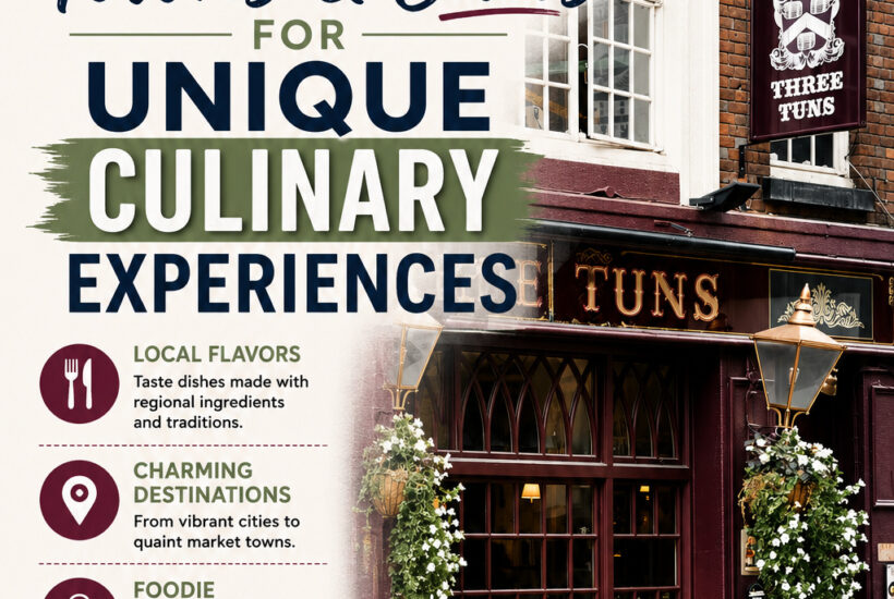 Traditional UK pub and street scene representing the best British towns and cities for unique culinary and foodie experiences